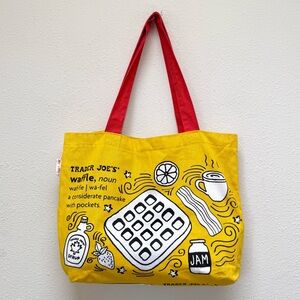 Trader Joe’s Rare Retired Waffle Toast Canvas Tote Bag Large Yellow